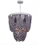 Canarm Leora Gray Wood Bead Chandelier 5-LIGHT Fixture Boho Chic Modern New. Fixed Price $119.50.