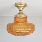Claxy Gold Ceiling Light Amber Glass Shade-vintage Schoolhouse Fixture .... Fixed Price $122.81.