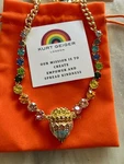 Kurt Geiger Multicolor Crystal Pendant Necklace Yellow Gold Plated Curb Link. Fixed Price $129.00.