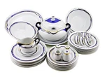 Hungarian Porcelain Zsolnay Modern Blue-gold Decor Dinner Set For 6. Fixed Price $1449.00.