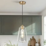 Lnc A05334 1-LIGHT Satin Gold Hanging Pendant With Hammered Glass Shade. Fixed Price $69.99.