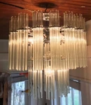 Vintage Mid Century Modern Glass Tube Rod Chrome Chandelier By Gaetano Sciolari. Fixed Price $1249.99.