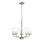 Hampton Bay Helena 21" 5-LIGHT Brushed Nickel Chandelier Frosted Glass Shades. Fixed Price $57.78.