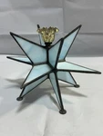 Hand-made Light Blue Beveled Glass Moravian Star Candle Holder Silver Trim. Fixed Price $19.99.