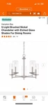 New Hampton Bay 5-LIGHT Brushed Nickel Chandelier With Clear Glass Shades. Fixed Price $105.00.