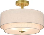 Retro Gold Brass 3-LIGHT Semi Flush Mount Drum For Bedroom & Living. Fixed Price $142.99.
