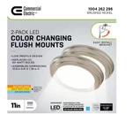 Commercial Electric 11 In. Brushed Nickel Color Changing Led Flush Mount 2-PACK. Fixed Price $29.93.
