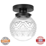 Daunton Vintage Semi Flush Mount Ceiling Light, Globe Glass, Black Base. Fixed Price $43.09.