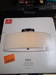 Kyle 15.9'' 2 Light Dark Bronze Flush Mount White Linen Shade By Globe. Fixed Price $39.99.