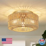 Pauful Boho Rattan Ceiling Light, 3-LIGHT Farmhouse Flush Mount Fixture. Fixed Price $68.95.