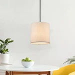 10 In. 1-LIGHT Black Drum Pendant Fixture With Linen Shade. Fixed Price $19.46.