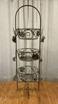 Vtg Art Deco 3 Tier Basket Plant Stand Wrough Iron W/ Metal Flowers 45 Tall. Fixed Price $299.00.