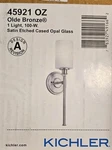 Kichler Joelson 1-LIGHT Olde Bronze Bathroom Indoor Wall Sconce Opal Shade. Fixed Price $46.99.
