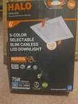 Halo Hlb 6 In. Selectable White Square Canless Recessed Led Thin Downlight Kit. Fixed Price $27.80.