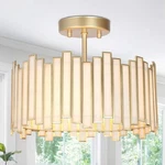 Lnc Modern 12.5-IN 3-LIGHT Gold Drum Semi-flush Mount White Stained Glass Shade. Fixed Price $89.99.