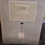 Monteaux Lighting 10 In. 1-LIGHT Black Drum Pendant Fixture W/ Linen Shade. Fixed Price $19.00.