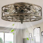 18.5" Farmhouse Caged Ceiling Fan With Light, Flush Mount Low Profile Bladele.... Fixed Price $109.62.