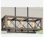 Lnc Wood 3-LIGHT Black Chandelier Rectangle Cage A03956. Fixed Price $80.00.