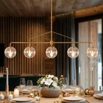 Elegant 5-LIGHT Gold Linear Chandelier With Seeded Glass Shades For Dining Room. Fixed Price $437.99.