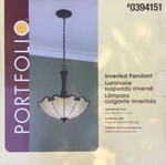 Portfolio 3-LIGHT Inverted Beige Tiffany-style PENDANT-#34625-AGED Bronze Finish. Fixed Price $69.95.