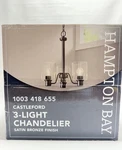Hampton Bay Castleford 3 Light Oil Rubbed Bronze Chandelier Clear Glass. Fixed Price $40.00.