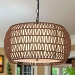 Chandelier 5 Light Rattan Boho Pendant Woven Fabric Shade Dark Brown Pauful Room. Fixed Price $179.99.