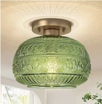 Semi Flush Mount Ceiling Light, Green Globe Glass Fixture, Art .... Fixed Price $69.95.