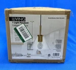 Decor Living 1-LIGHT Brushed Gold Mini Pendant With Glass Cone Shade. Fixed Price $29.99.