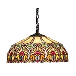Tiffany Style Stained Glass Floral 2 Light Ceiling Pendant Fixture 18" Shade. Fixed Price $199.42.