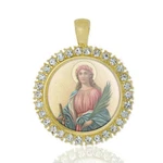 Philomena Christian Round Medal Gold Pendant With Rhinestones. Fixed Price $42.66.