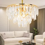 Gold Modern Round Top K9 Crystal Chandelier Lighting Fixture, 6 Lights. Fixed Price $333.99.