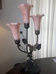 Dale Tiffany 3 Tulip Butterfly Pink Art Glass Shades Bronze Table Lamp 21" Read. Fixed Price $162.00.