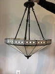Tiffany Style Art & Craft Mission Stained Slag Glass Hanging Light W/ Shade Lamp. Fixed Price $200.00.