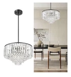Cargifak Modern Crystal Chandelier 5-TIER Matte Black Pendant Lighting 15" Nib. Fixed Price $42.89.