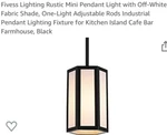 Fivess Lighting Rustic Mini Pendant With Off-white Fabric Shade. Fixed Price $23.99.