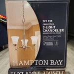 Hampton Bay Creekford 3-LIGHT Brushed Nickel Chandelier W/ Frosted Glass Shades. Fixed Price $39.99.