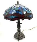 23" Vintage Dale Tiffany Style Stained Glass Dragonfly Table Lamp Multicolor Red. Fixed Price $247.00.