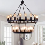 2-TIERS Wagon Wheel Chandelier Farmhouse 28-LIGHTS 31.5" Metal Pendant Lamps. Fixed Price $317.39.