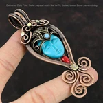 Copper Blue Carved Gemstone Italian Coral New Wire Wrapped Pendant Jewelry. Fixed Price $24.00.