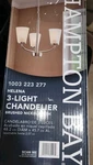 Hampton Bay 21096-000 Helena 19" 3-LIGHT Nickel Chandelier With Frosted Shades. Fixed Price $30.00.