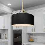 Quoizel LWS6714B Covington 3-LIGHT Drum Pendant Black Gold Nib. Fixed Price $169.87.