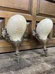 Pr Antique Art Deco Slip Shade Sconces - Vintage Shell Wall Light Fixtures D29. Fixed Price $575.00.