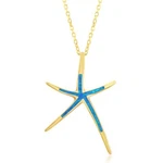 Sterling Silver Gold Blue Inlay Starfish Pendant. Fixed Price $57.46.
