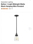2PK Generation Lighting Belton 1-LIGHT Hanging Mini-pendant Midnight Matteblack. Fixed Price $79.87.