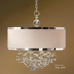 Uttermost Fascination 3-LIGHT Metal Plated Drum Pendant Silver/off White. Fixed Price $1101.60.