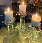 Shannon Crystal - Metropolitan Set Of Three Boxed Pillar Candle Holders. Fixed Price $150.00.