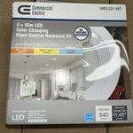 Commercial Electric 4IN Led Slim Color Changing Glare Control Recessed Kit. Fixed Price $25.00.