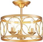 Gold 3-LIGHT Semi Flush Mount Ceiling For Farmhouse Style Decor. Fixed Price $116.99.