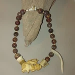 Antique Agate Bead Necklace Carved Antler Pendant Deer Elk Artisan Craft Rustic. Fixed Price $120.00.