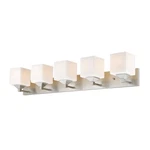 Z-lite Quube Vanity Light, Brushed Nickel, Matte Opal 2104-5V. Fixed Price $274.99.